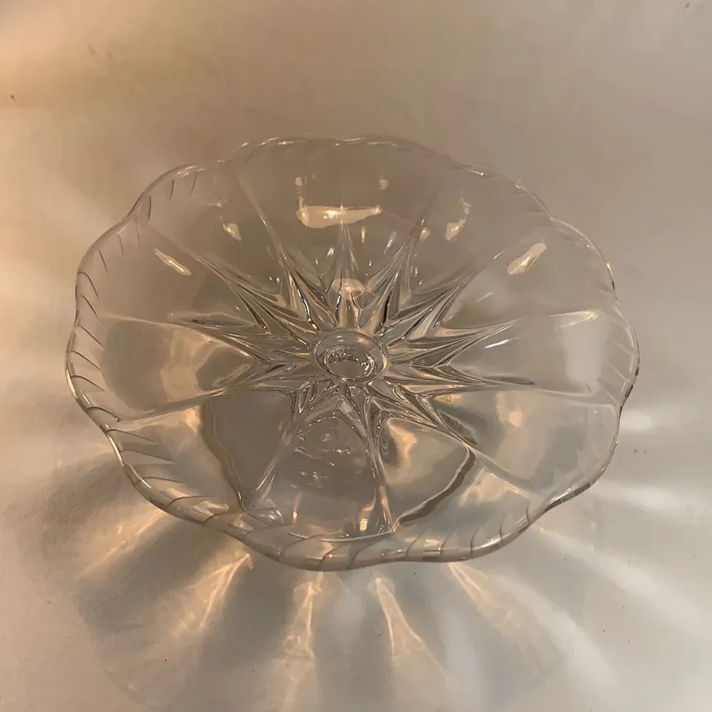 Serving Gift Tray Trinket Small Single Pedestal Frosted Accent Rim Clear Glass
